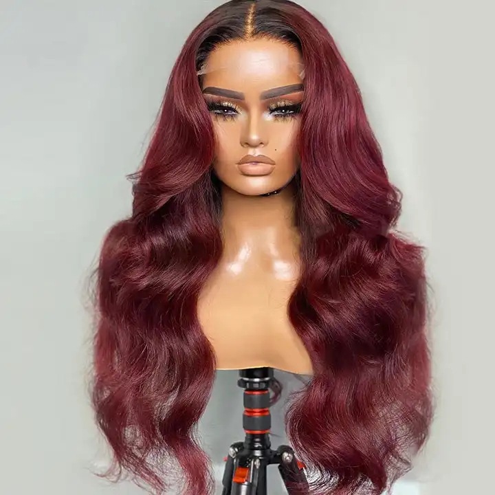 99J Burgundy Highlight 5X5 Lace Closure Wig Human Hair 180% Density