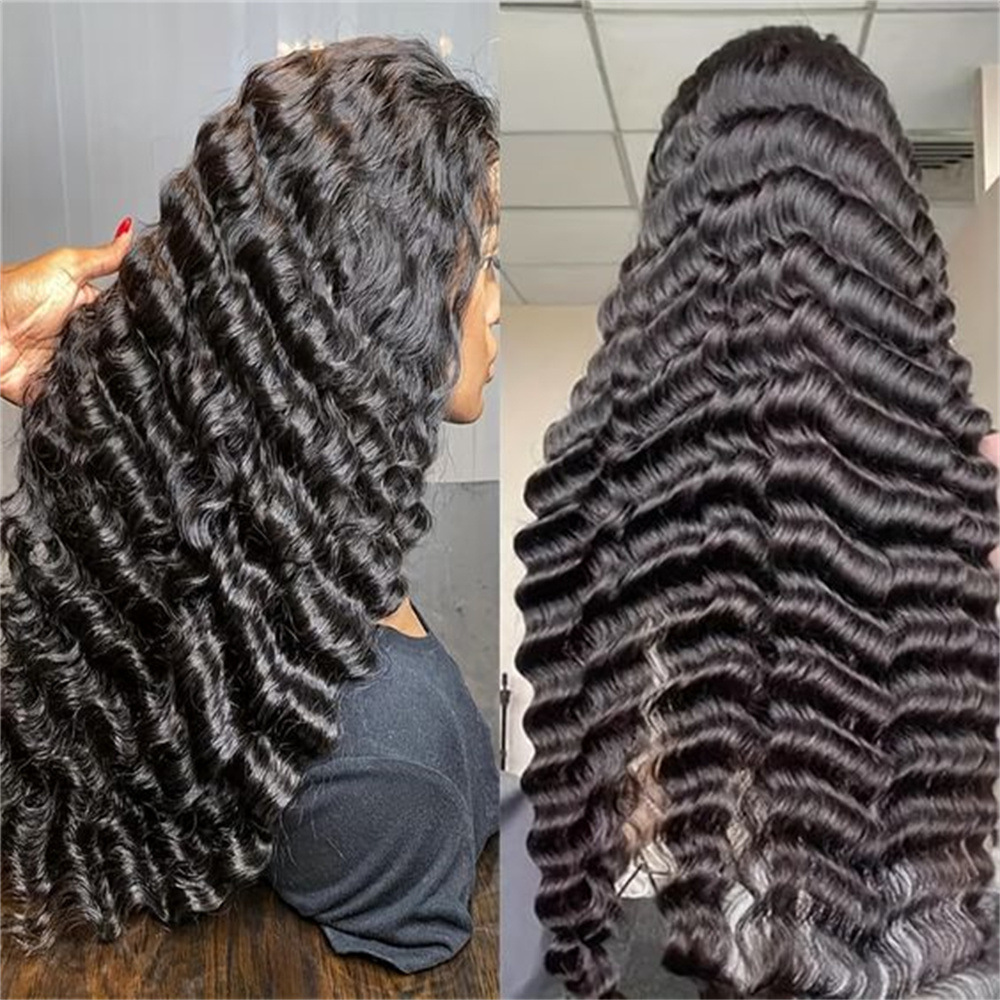 4X4 Closure Deep Wave Human Hair Wig 180% Density