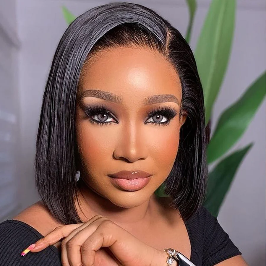 Double Drawn Bone Straight 13X4 Lace Frontal Short Wig